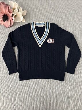 Sandro Collegiate Monogram V-neck Sweater Size Small